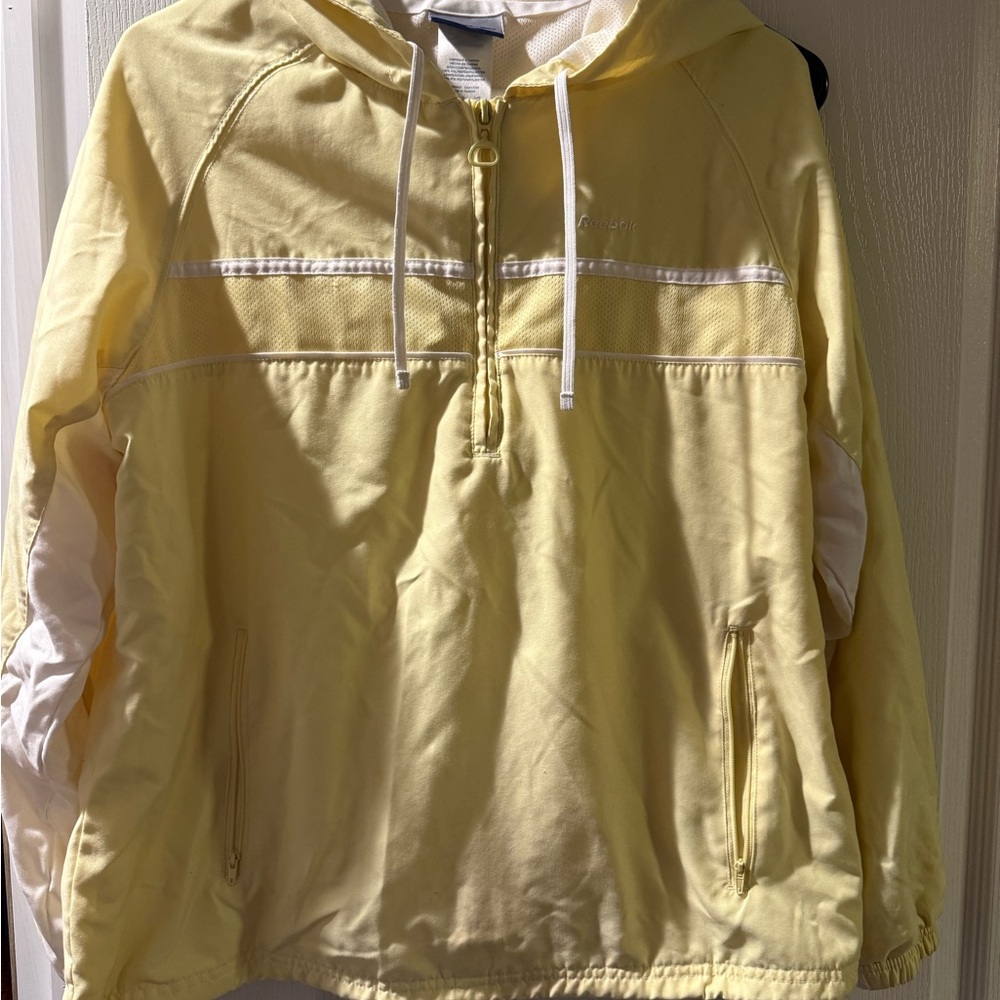 Reebok Yellow and White Hooded Windbreaker